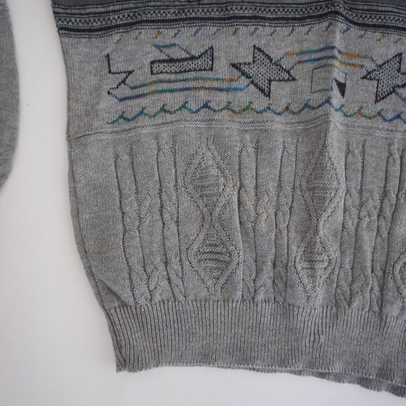 Portobello Charcoal Gray Patterned Knit Eclectic Grandpa Retro 90s Sweater L - Picture 6 of 10